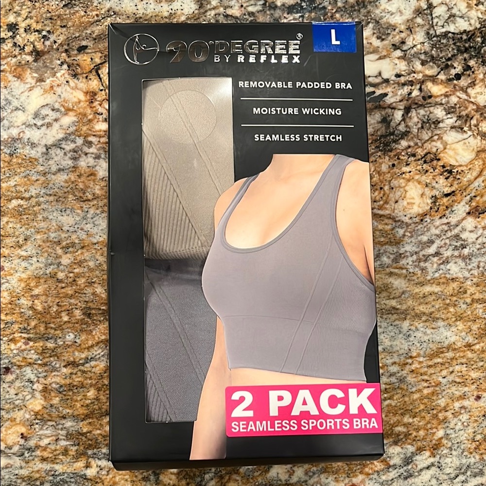 New in box 90 Degree By Reflex Gray and Beige Seamless Sports Bra 2 Pack